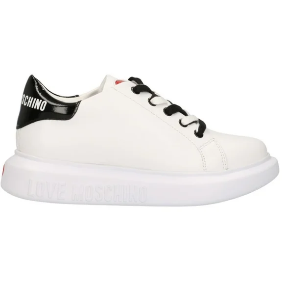 Love Moschino Sneakers JA15284G0CIA310A White Black Laces, Leather, Heart, NEW